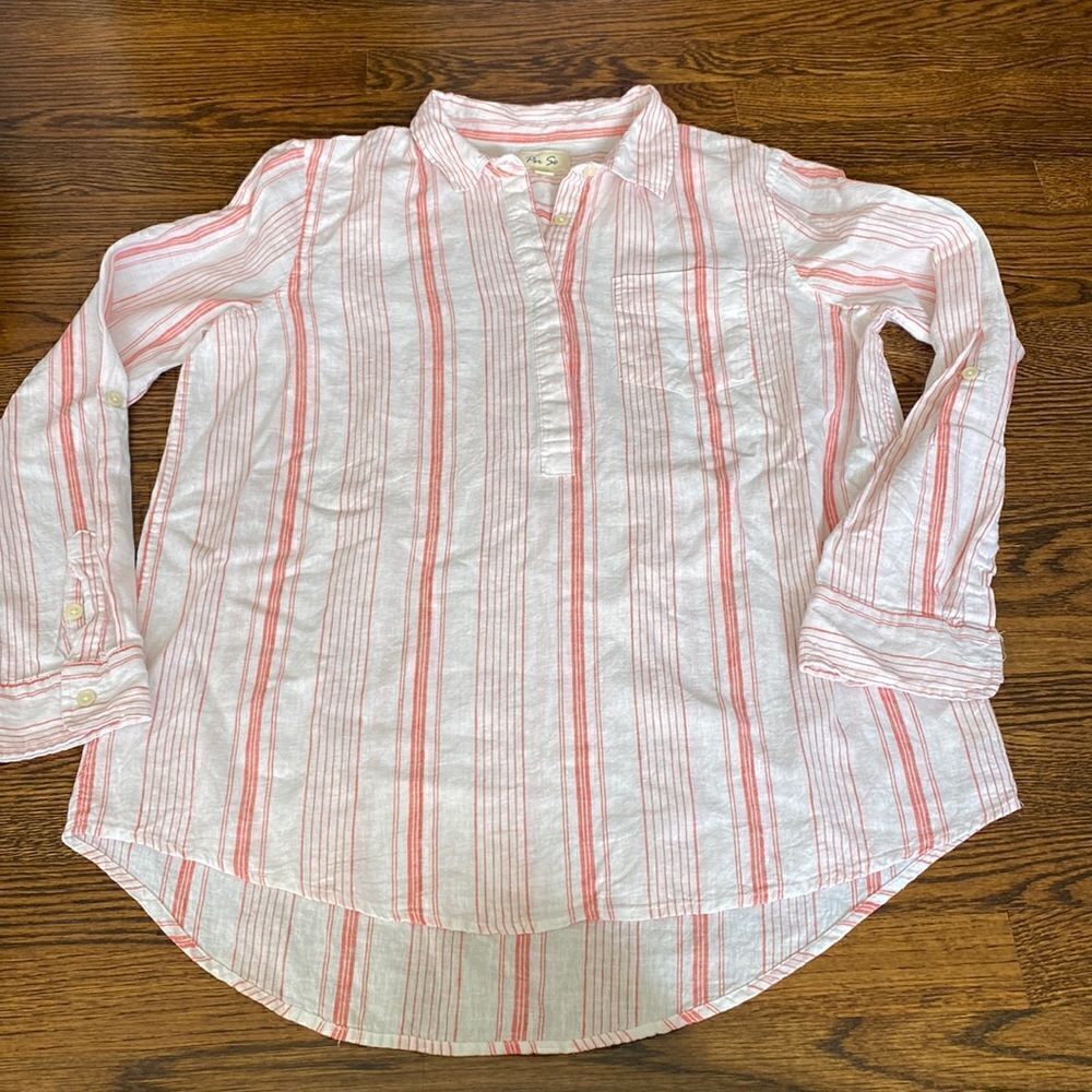 NWOT - Per Se Linen Blend Striped Pullover Shirt - Size Large